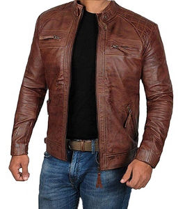 <b>Men's</b> Casual Fashion Slim PU Leather <b>Jacket</b> for <b>Bikers</b> Custom Distressed with Stand Collar - Product Image 1