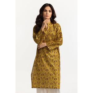 Camisa de Rayón con Estampado Floral Dorado IUSTK-280, Silueta Recta con Elegante Diseño de Césped - Product Image 4