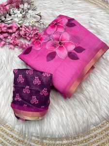 Diseño de última moda de lujo pesado Chandri algodón seda Rosa Saree fiesta Festival impresión Digital Saree para mujeres ropa exclusiva - Product Image 2