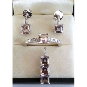 Conjunto de Ametrina y Topacio Blanco con Circonita y Diamantes, Chapado en Oro Rosa y Platino, Joyería Clásica con Diseño de Flor Lunar para Regalo de Boda o Fiesta - Product Image 1