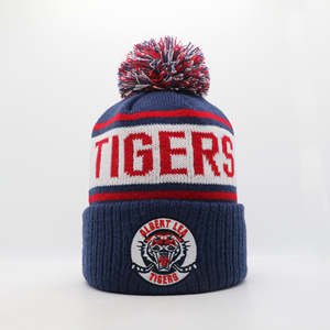 Knitted Thick Soccer Football Fans Beanies Bobble <b>Hat</b> With Logo on the front - Product Image 3