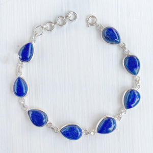 <b>Solid</b> 925 Sterling Silver Natural Oval Cut Lapis Lazuli Gemstone Handmade Tennis Wedding Bracelet Unisex Third Party Certified - Product Image 1