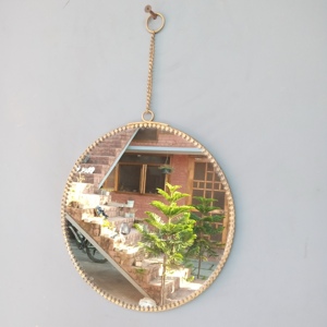 Ensemble de 2 miroirs muraux décoratifs ronds en laiton et miroir avec finition laiton - Product Image 3
