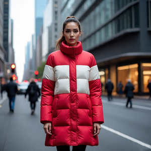 2024 Otoño Invierno chaqueta acolchada larga acolchada para mujer cremallera completa con capucha burbuja abrigo lana forro Logo moda prendas de vestir exteriores - Product Image 6