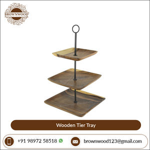 Elegant 3-Tier Wooden Serving <b>Tray</b> Premium Quality Handmade Square Design with Iron Handle for Decorative Display - Product Image 5