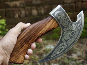 Wholesale Customized New Arrival Oem 2025 Handmade Viking Pizza Cutting <b>Axe</b> Carbon Steel Pizza Cutter <b>Axe</b> With Leather Sheath - Product Image 3