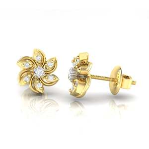 Pendientes de Botón Florales de Oro Certificado de 14K/18K con 14 Diamantes Reales, Peso Total de 0.07 Quilates - Product Image 2