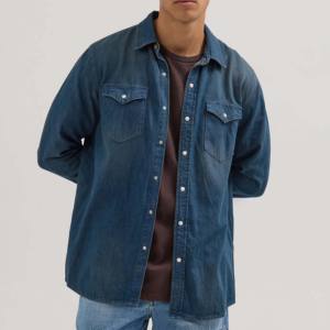 เสื้อยีนส์คอตตอนของผู้ชายสีฟ้า, เสื้อยีนส์คอปก - Product Image 1