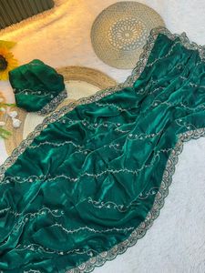 Sari luxueux et tendance, travail de perles originales, tissu en soie, longueur de 5,50 mètres, style traditionnel - Product Image 4