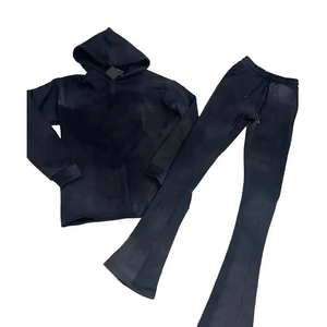 2025 pantalones acampanados lavados con ácido Unisex, sudaderas con capucha de lana de secado rápido, chándal con dobladillo crudo, logotipo impreso transpirable para hombres, conjuntos de invierno - Product Image 4