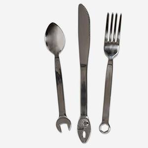 ชุดช้อนส้อมเครื่องเงินสแตนเลสหรูหราโลโก้ออกแบบเองมีด้ามจับใหม่สำหรับงานแต่งงานส้อมขัดกระจก - Product Image 6