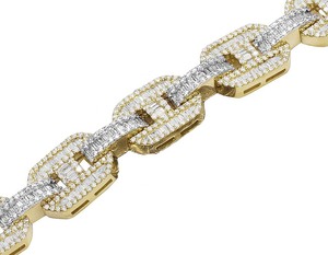 S925 Sterling <b>Silver</b> Round and Baguette Cut Moissanite VVS Clarity Diamond Studded Hip Hop <b>Bracelet</b> <b>For</b> Men - Product Image 5