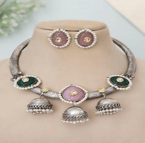 Chetna Modern Design Oxidised Hasli <b>Set</b> Beautiful Fancy Silver Plated <b>Indian</b> Fashion <b>Jewelry</b> Direct Sale by Supplier - Product Image 4