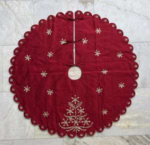 Eye Catching Handmade Christmas Tree <b>Skirt</b> with Intricate <b>Beading</b> Adding Elegance to Your Festive Holiday Tree Decor - Product Image 1