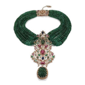 Juego de collar chapado en oro hecho a mano de lujo de 24 quilates con cuentas verdes en piedras multicolores, perfecto para ocasiones especiales - Product Image 1
