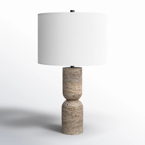 Lampe de table en pierre de travertin de luxe avec abat-jour en tissu de lin plissé, design vertical élégant, lumière douce, décoration d'intérieur moderne - Product Image 5