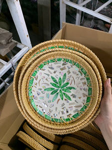 Bandeja de servicio de ratán con incrustaciones de madreperla, artesanía de bambú hecha a mano - Product Image 4