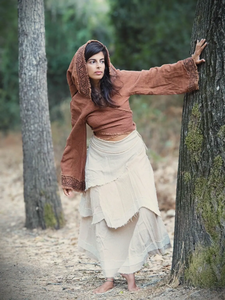 Sudadera con capucha 100% algodón Tribal Wrap Top transpirable Earthy Natural con estampado de bloques Ropa de longitud corta - Product Image 5