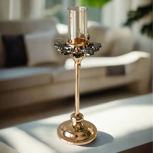 Tige élégante finition or avec accents de cristal et manchon en verre. Disponible aux prix de gros. - Product Image 1