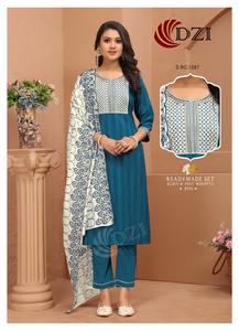 Nuevo diseñador de algodón Readymade 3 piezas Kurtis Pant Dupatta con trabajo de secuencia para ropa de fiesta de India - Product Image 3