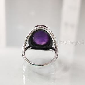 Bague femme naturel violet améthyste pierre précieuse février pierre de naissance bohème bande Vintage bohème bijoux 925 bague en argent Sterling - Product Image 5