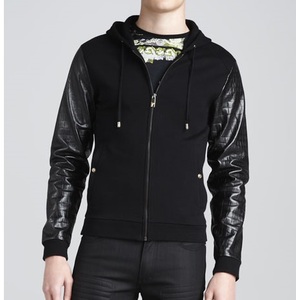 Vente en gros OEM Custom Made Sweatshirts à capuche pour hommes Vestes à capuche avec manches en cuir Bank Plain Winter Fall Hood - Product Image 4