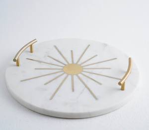 Plateau de service en marbre avec poignées en métal pour servir des aliments dans les hôtels, les maisons et les restaurants en finition naturelle à bas prix - Product Image 6