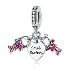 Cuentas de Plata de Ley 925 con forma de corazón para <span class=keywords><strong>Hermanas</strong></span>, abalorios juntos, colgante Simple Superior para hacer pulseras y collares - Product Image 4