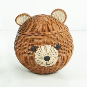 Adorable cesta con forma de cara de animal para la decoración del dormitorio infantil, cestas de mimbre tejidas de la mejor calidad. - Product Image 3