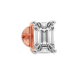 Boucle d'oreille unique en or massif 14 carats avec diamant de laboratoire taille émeraude, 1 carat total, couleur F-G, pureté VS, pour elle - Product Image 3
