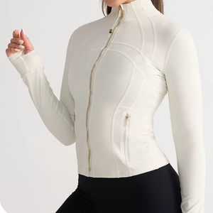 High Quality Customized <b>Women's</b> Sports Wear Gym Set-Lightweight Solid <b>SMART</b> FABRIC Washed <b>Jacket</b> Seamless Long Sleeved Black - Product Image 2