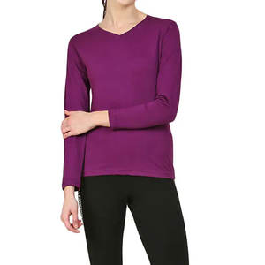 เสื้อยืดคอสูงของผู้หญิงเสื้อแขนยาวมีกระดุมสีพื้นเสื้อลำลอง - Product Image 4