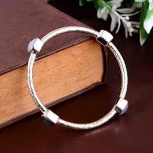 Black Rutile Gemstone 925 Sterling <b>Silver</b> Handmade <b>Hammered</b> <b>Bangle</b> - Product Image 3