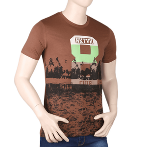 Camiseta estampada de manga corta con cuello redondo para hombre - Marrón - Product Image 1