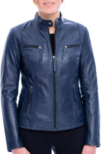 Veste en cuir de mode pour femmes de qualité supérieure en peau de mouton haut de gamme Design moto classique avec col montant et coupe ajustée élégante - Product Image 5