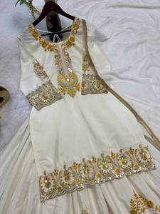 Nouvelle robe Plazo Sharara de créateur pour les fêtes, avec dupatta en crêpe de soie naturelle gaufrée, séchage rapide, style traditionnel pour les fêtes - Product Image 6