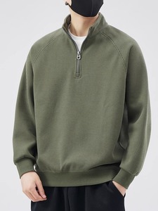Chaqueta informal de color sólido para hombre, sudaderas con cremallera y cuello alto bordado sencillo, sudadera con capa base superior - Product Image 3