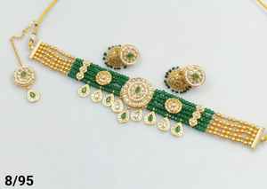 Cristal elegante nuevo diseño chapado en oro piedra tradicional tachonado Jumkha pendiente Mangtika collar de cobre conjunto y conjunto de joyería mujeres - Product Image 2