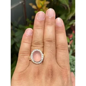 925 Silver Oval Cut <b>Rose</b> <b>Quartz</b> <b>Ring</b> Romantic Bezel Set Rhodium Plated for Everyday Wear - Product Image 4