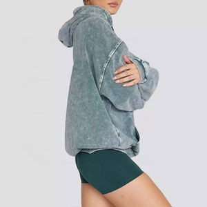 2025 nouveau à manches longues à la mode tenue femmes à capuche acide lavage broderie Logo femmes haut court à capuche Offre Spéciale bas quantité minimale de commande femmes sweats à capuche - Product Image 3