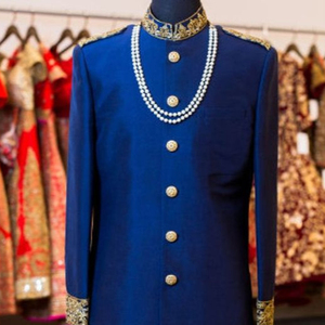 NEW--ZARI EMBROIDERY on ROYAL BLUE JACKET on RAW <b>SILK</b> <b>FABRIC</b> WITH Embellished WITH CRYSTAL GLASS BEADS,STONE,DABKA WORK @ 2023 - Product Image 1
