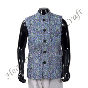 Chaqueta acolchada hecha a mano para hombre, diseño de algodón Floral sin mangas, lavable a mano, estilo bohemio, chaqueta de algodón con estampado de bloques - Product Image 4