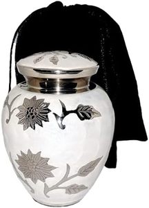Petit récipient commémoratif d'urne de crémation en laiton de 6x4 pouces-650 ml blanc rare artisanat avec sac belle conception de tournesol - Product Image 6