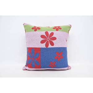 Multicolor 28x28 Inch Wool Kantha Pillow Luxury Floral <b>Vintage</b> Poppy Pattern Cushion Woven Technique <b>Bedding</b> for Sofa Use - Product Image 1