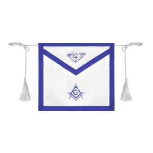 Tablier Master Mason Blue Lodge Bordures bleues et glands blancs Cordons et boussole de broderie à la machine - Product Image 1