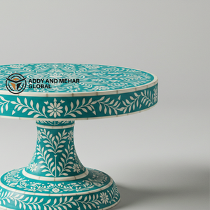 Support à gâteau rond en os bleu incrusté fait à la main, écologique, élégant, pour la maison et les événements - Product Image 3