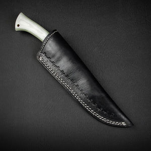 Cuchillo de Caza de Acero de Damasco de Grado Industrial Personalizable al por Mayor, Hoja de Punta Caída de Espiga Completa, Mango de Micarta Blanco - Product Image 6