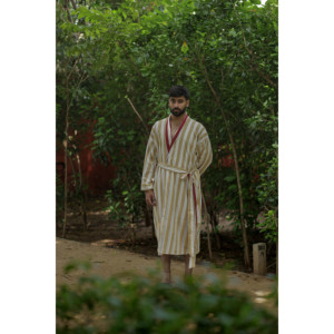 Men's Reversible Striped Cotton Kimono <b>Robe</b> Lightweight Bohemian Spa <b>Beach</b> Resort Loungewear Pockets Soft One Size for Winter - Product Image 1