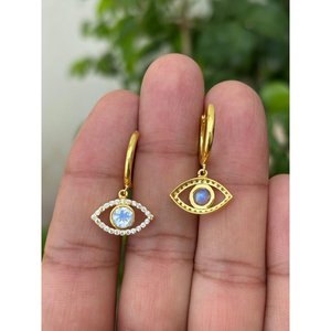 925 <b>Silver</b> Moonstone Evil Eye <b>Hoop</b> <b>Earrings</b> for Gift Occasions - Product Image 2