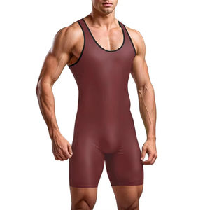 Combinaison de lutte personnalisable en spandex/polyester pour hommes - Bretelles réglables, fermeture à enfiler, impression par sublimation de haute qualité - Product Image 3